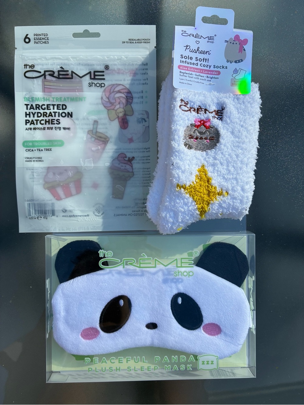 The Crème Shop Pusheen Socks, Panda Sleep Mask & Hydration Patches Bundle